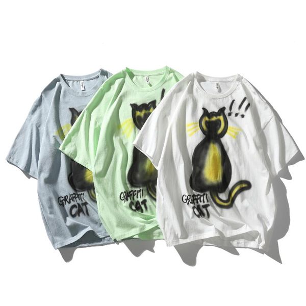 men's t-shirts 2021 fashion solid color kitten letter printing short-sleeved men and women couple loose t-shirt high street hip-hop, White;black
men's t-shirts 2021 fashion solid color kitten letter printing short-sleeved men and women couple loose t-shirt high street hip-hop, White;black