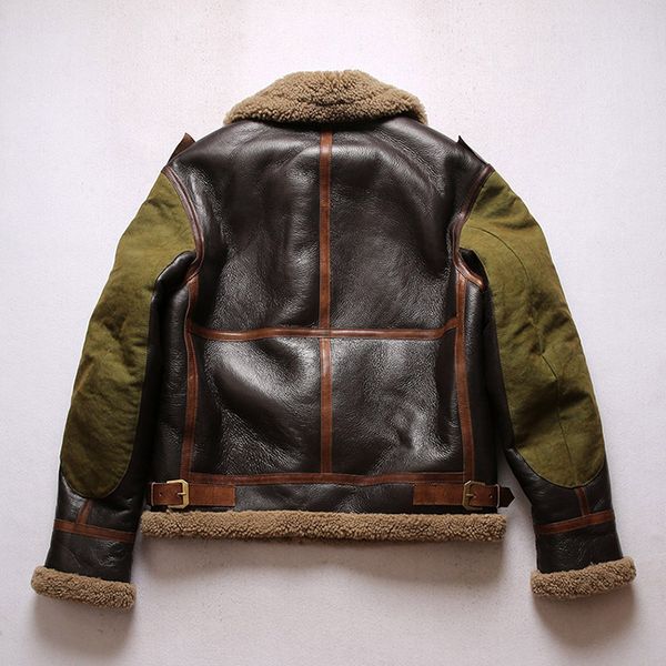 army green oil wax canvas stitching horse leather b3 double face fur jackets male 18mm thick leather fur lapel neck, Black
army green oil wax canvas stitching horse leather b3 double face fur jackets male 18mm thick leather fur lapel neck, Black
