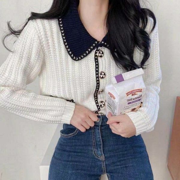 neploe sweaters women korean contrast color peter pan collar knit coat autumn winter long sleeve single breasted cardigans 210423, White
neploe sweaters women korean contrast color peter pan collar knit coat autumn winter long sleeve single breasted cardigans 210423, White