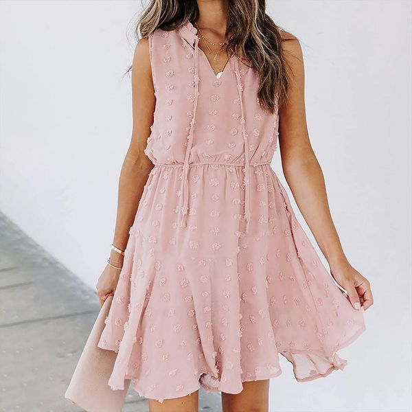 fashion pom solid chiffon women dress mini summer v neck sleevless drawstring dresses clothes jurken zomer dames, Black;gray
fashion pom solid chiffon women dress mini summer v neck sleevless drawstring dresses clothes jurken zomer dames, Black;gray