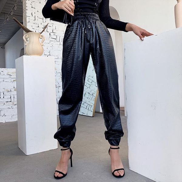 black leather cargo women pant high waist snakeskin pattern drawstring joggers tousers solid color loose pu sweatpants, Black;white
black leather cargo women pant high waist snakeskin pattern drawstring joggers tousers solid color loose pu sweatpants, Black;white