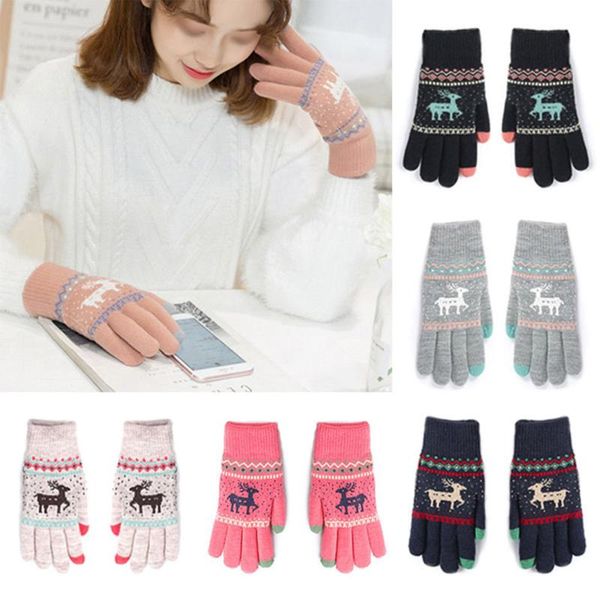 five fingers gloves women thicken warm touch screen knitted christmas deer windproof full finger mittens for cycling, Blue;gray
five fingers gloves women thicken warm touch screen knitted christmas deer windproof full finger mittens for cycling, Blue;gray