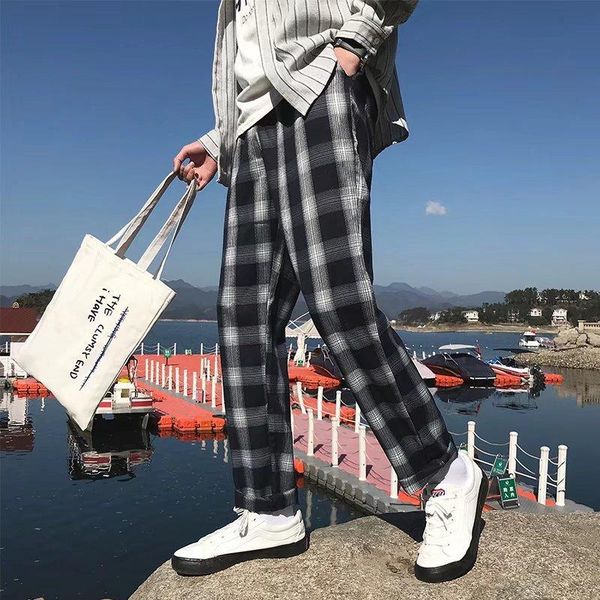 men's pants mens clothing 2021 spring style korean plaid color matching casual loose straight trousers trendy, Black
men's pants mens clothing 2021 spring style korean plaid color matching casual loose straight trousers trendy, Black