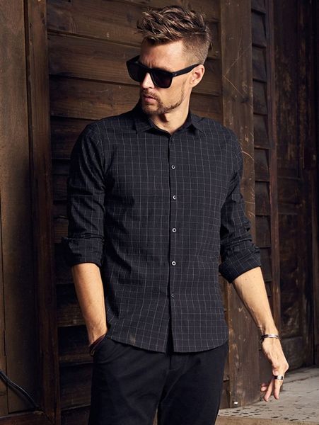 men windowpane print button shirt 51n9#, White;black
men windowpane print button shirt 51n9#, White;black