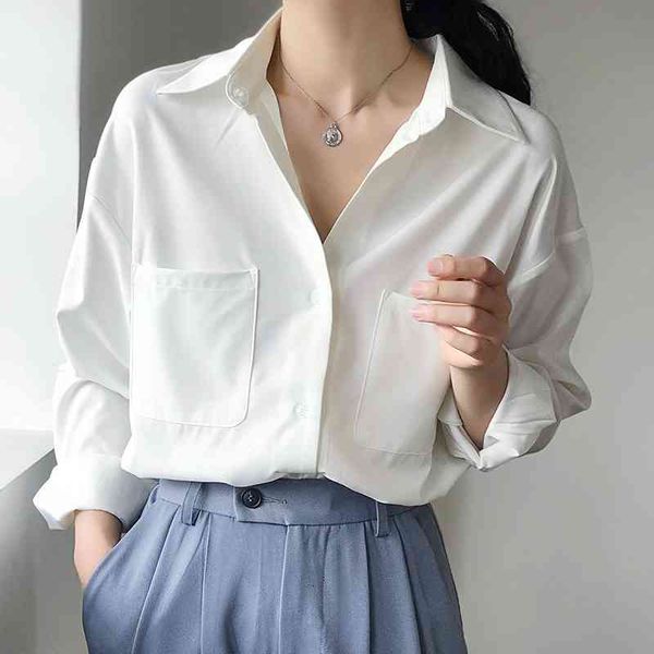 women's t-shirt 2021 autumn spring chiffon silk white womens shirts pockets women blouse elegant work office femme shirt blus
women's t-shirt 2021 autumn spring chiffon silk white womens shirts pockets women blouse elegant work office femme shirt blus