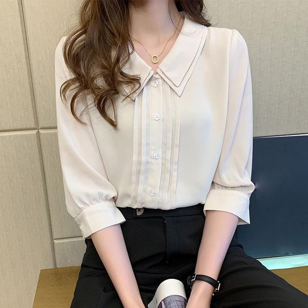 women's blouses & shirts summer lantern sleeve chiffon shirt women casual short sleeved single-breasted blouse, White
women's blouses & shirts summer lantern sleeve chiffon shirt women casual short sleeved single-breasted blouse, White