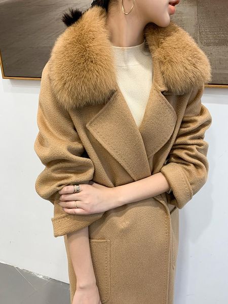 women's wool & blends double sided cashmere coat medium and long water ripple 2021 autumn winter high-end loose fur collar, Black
women's wool & blends double sided cashmere coat medium and long water ripple 2021 autumn winter high-end loose fur collar, Black
