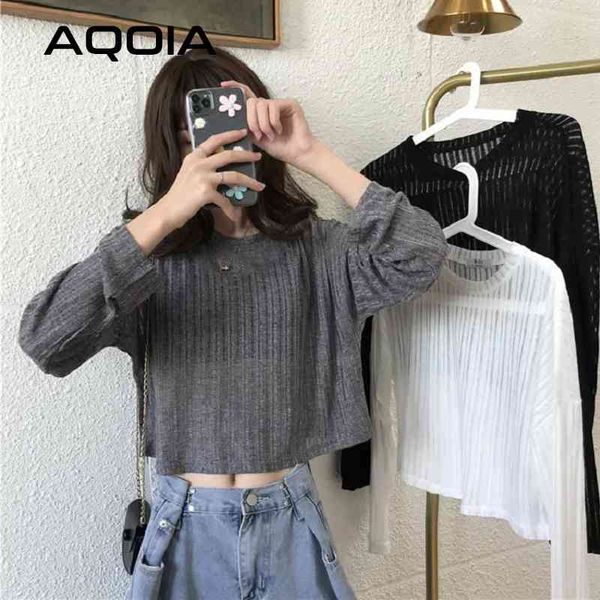 autumn korean style solid color women sweater long sleeve loose short transparent womens sweaters fashion female pullovers 210521, White;black
autumn korean style solid color women sweater long sleeve loose short transparent womens sweaters fashion female pullovers 210521, White;black