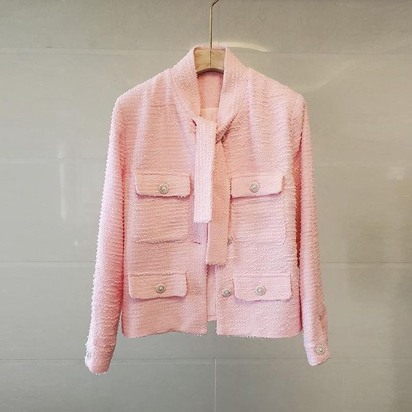 women's jackets tweed women bow collar long sleeve woolen coats autumn buttons pockets pink outwear french luxury office b910, Black;brown
women's jackets tweed women bow collar long sleeve woolen coats autumn buttons pockets pink outwear french luxury office b910, Black;brown