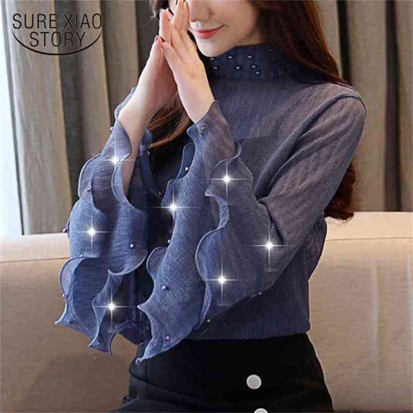 long sleeve shirt women fahion woman blouses blusas femininas elegant beading chiffon 1315 40 210506, White
long sleeve shirt women fahion woman blouses blusas femininas elegant beading chiffon 1315 40 210506, White