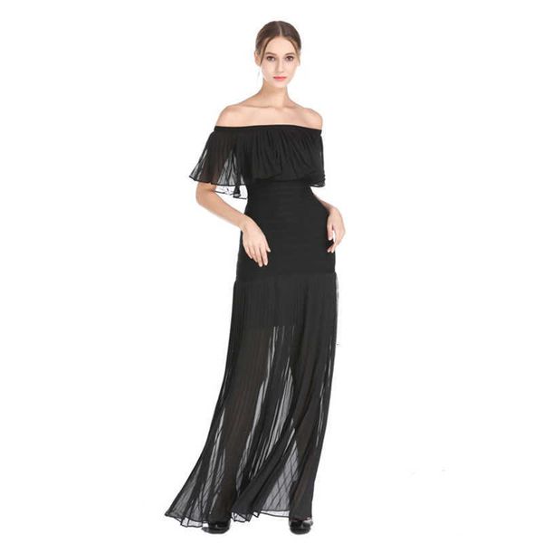 party luxury dresses women's line shoulder lotus leaf edge floor length elastic bandage mh, Black
party luxury dresses women's line shoulder lotus leaf edge floor length elastic bandage mh, Black