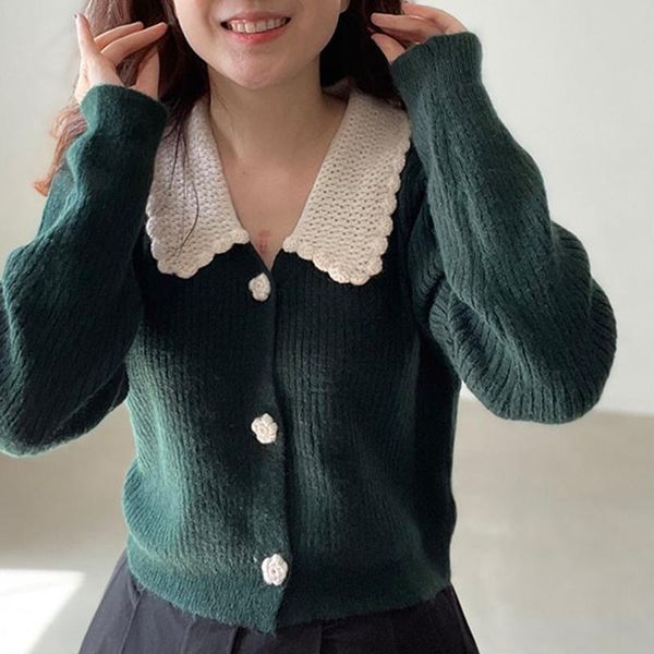 women's knits & tees women sweater 2021 korean fashion retro temperament hit color lapel chic lace button long-sleeved knitted cardigan, White
women's knits & tees women sweater 2021 korean fashion retro temperament hit color lapel chic lace button long-sleeved knitted cardigan, White