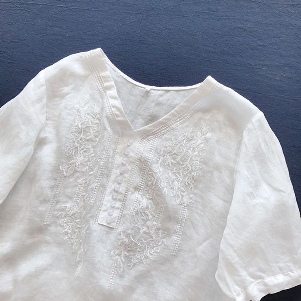 women's t-shirt lamtrip retro embroidery small buttons short sleeve linen cotton v-neck tee women kqn6, White
women's t-shirt lamtrip retro embroidery small buttons short sleeve linen cotton v-neck tee women kqn6, White