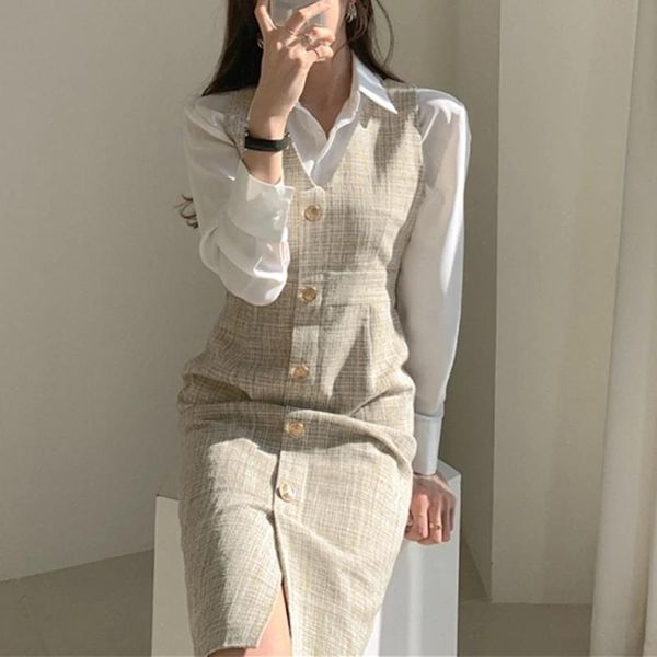 casual dresses 2021 spring elegant korean women v neck single breasted slim sleeveless vintage plaid vest dress, Black;gray
casual dresses 2021 spring elegant korean women v neck single breasted slim sleeveless vintage plaid vest dress, Black;gray
