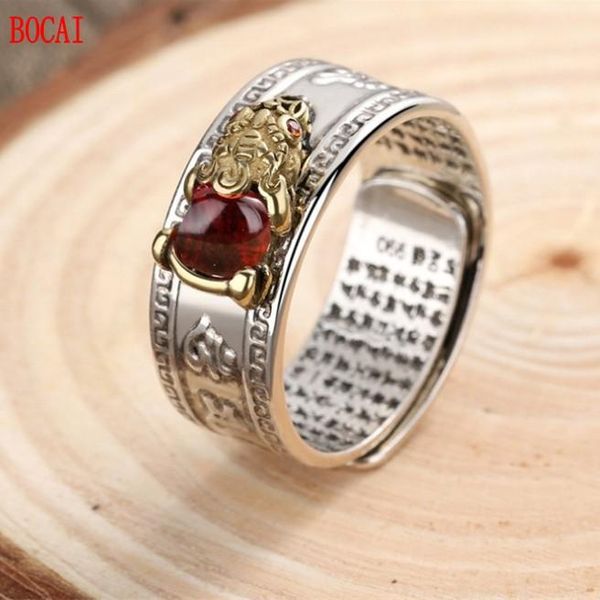 cluster rings real s925 sterling silver ruby pixiu mantra heart sutra ring, Golden;silver