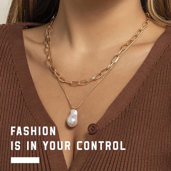 pendant necklaces fashion and elegant double-layer metal necklace ladies baroque imitation pearl chain for women, Silver
pendant necklaces fashion and elegant double-layer metal necklace ladies baroque imitation pearl chain for women, Silver