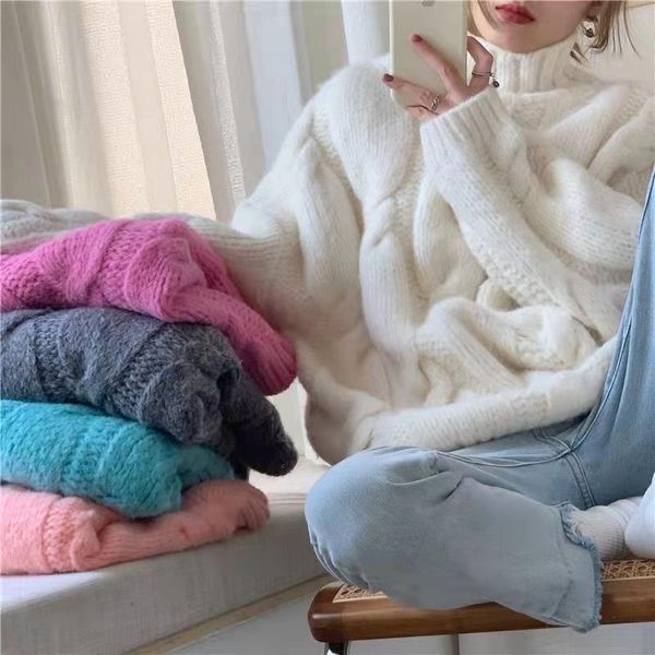 women's sweaters 2021 women fashion outwear turtleneck twist sweater chic mid-length thick knitting pullover all-match, White;black 
women's sweaters 2021 women fashion outwear turtleneck twist sweater chic mid-length thick knitting pullover all-match, White;black