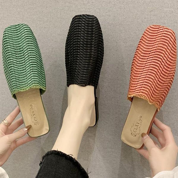solid stripes knitted mules woman slippers slip on cover toe weave beach flipflop shoes women cane antiskid low heel slides 20211, Black
solid stripes knitted mules woman slippers slip on cover toe weave beach flipflop shoes women cane antiskid low heel slides 20211, Black