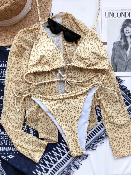 women's swimwear 2021 summer mesh blouse three-piece bikini suit leopard print high waist swimsuit beachwear, White;black
women's swimwear 2021 summer mesh blouse three-piece bikini suit leopard print high waist swimsuit beachwear, White;black