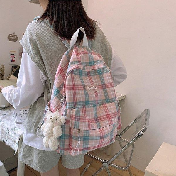 backpack literary style small fresh and simple casual sweet girl college students pure color checked bag
backpack literary style small fresh and simple casual sweet girl college students pure color checked bag