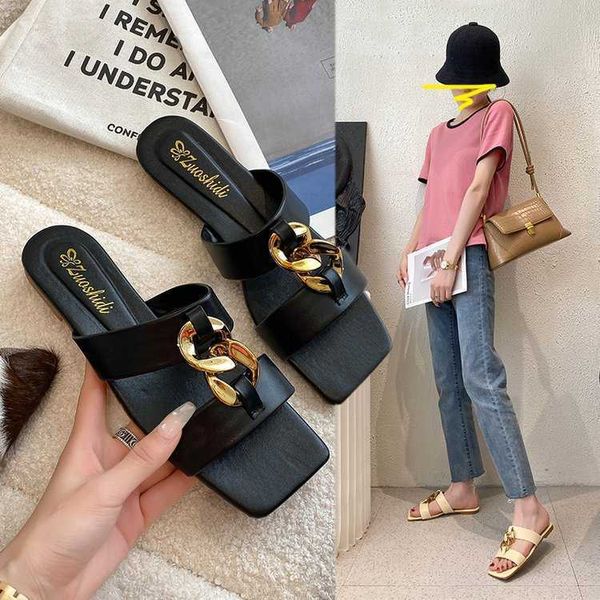 p family's metal chain slippers women's flat bottoms wear sandals outside in the summer of 2021 g shoes, Black
p family's metal chain slippers women's flat bottoms wear sandals outside in the summer of 2021 g shoes, Black