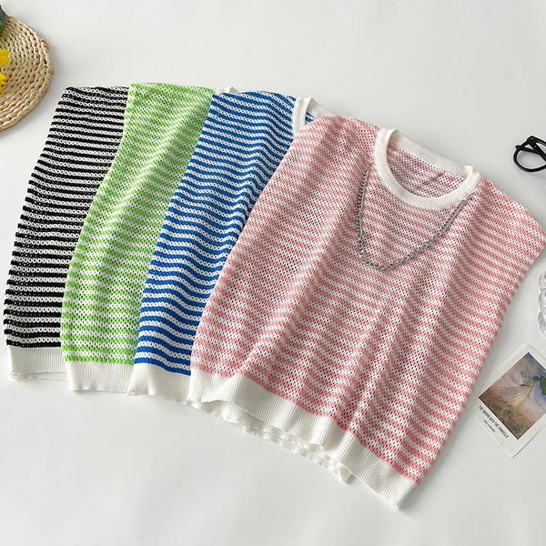 women's tanks & camis contrasting color striped knitted vest female summer thin retro chain hollow sleeveless camisole for outer wear, White
women's tanks & camis contrasting color striped knitted vest female summer thin retro chain hollow sleeveless camisole for outer wear, White