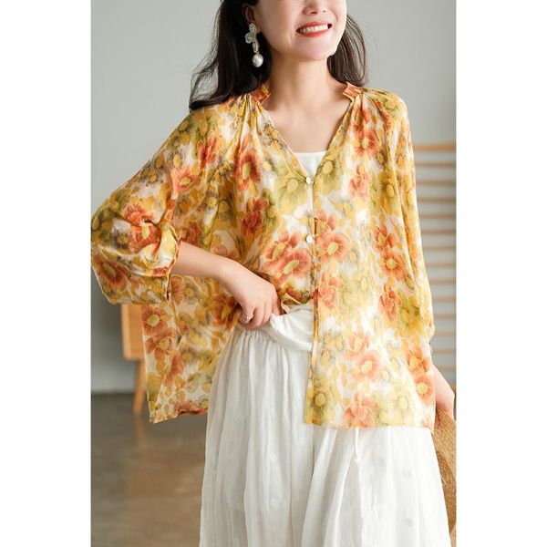 women's blouses & shirts women summer 21prairie chic style printed loose v-neck collar nine quarter sleeve female fashion, White
women's blouses & shirts women summer 21prairie chic style printed loose v-neck collar nine quarter sleeve female fashion, White