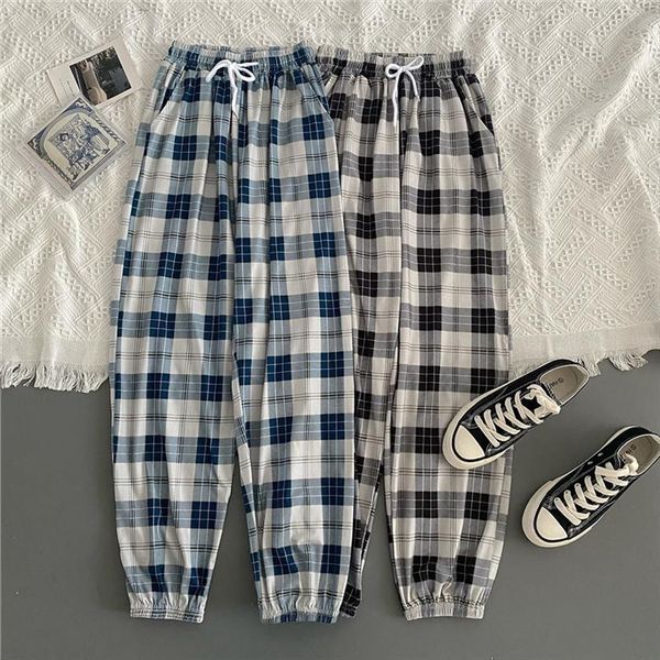 plaid streetwear cool girl women capris high waist trousers harem sweatpants joggers cargo sweat korean pantalon, Black;white 
plaid streetwear cool girl women capris high waist trousers harem sweatpants joggers cargo sweat korean pantalon, Black;white