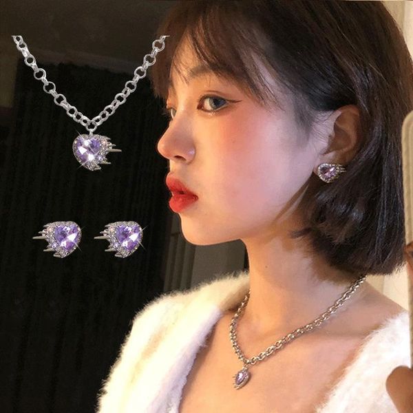 earrings & necklace exquisite trend heart-shaped rhinestones luxury niche cold wind personality thick chain jewelry, Silver
earrings & necklace exquisite trend heart-shaped rhinestones luxury niche cold wind personality thick chain jewelry, Silver
