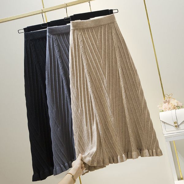 women's knitted or crocheted autumn and winter nightgown elastic high waist skirt mid-length plissado thin femme jupe y022 sew0, Black
women's knitted or crocheted autumn and winter nightgown elastic high waist skirt mid-length plissado thin femme jupe y022 sew0, Black