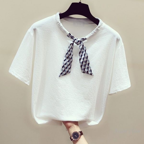 t shirt plus size summer elegant drawstring scarf round neck t-shirt for women casual all-match white camisetas de mujer
t shirt plus size summer elegant drawstring scarf round neck t-shirt for women casual all-match white camisetas de mujer