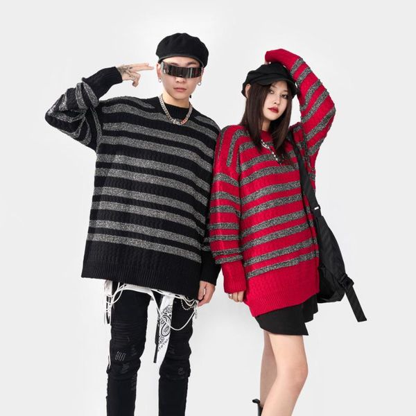 women's sweaters high street striped knitted sweter gothic winter clothes woman 2021 punk goth sweater dress pull oversize couple, White;black
women's sweaters high street striped knitted sweter gothic winter clothes woman 2021 punk goth sweater dress pull oversize couple, White;black