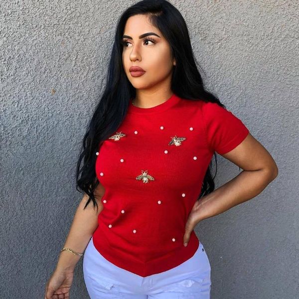 women's t-shirt summer t shirt women pearl bee rivet casual round neck short sleeve shirts, White
women's t-shirt summer t shirt women pearl bee rivet casual round neck short sleeve shirts, White