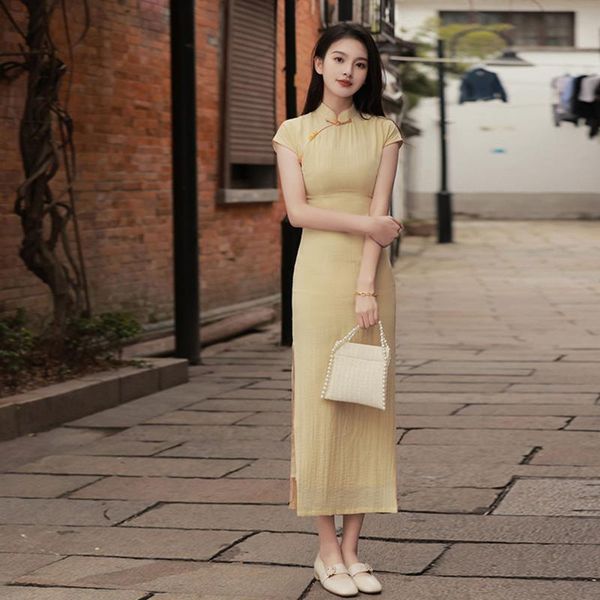 ethnic clothing yellow satin women qipao mandarin collar cheongsam vintage button chinese evening party dress gown long slim vestidos, Red
ethnic clothing yellow satin women qipao mandarin collar cheongsam vintage button chinese evening party dress gown long slim vestidos, Red