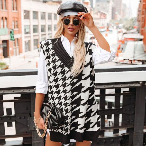 women's sweaters indrama original design sweater 2021 autumn and winter black white plaid knitted vest waistcoat street style, White;black
women's sweaters indrama original design sweater 2021 autumn and winter black white plaid knitted vest waistcoat street style, White;black