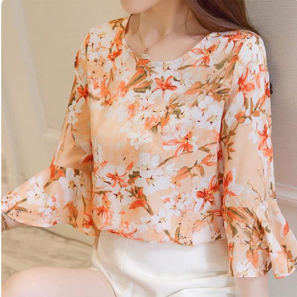 women's blouses & shirts women spring summer style chiffon casual half flare sleeve floral o-neck solid feminine, White
women's blouses & shirts women spring summer style chiffon casual half flare sleeve floral o-neck solid feminine, White