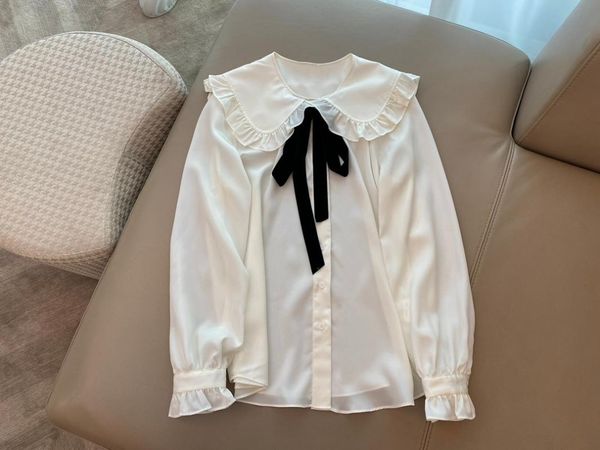women's blouses & shirts 2021 women fashion long-sleeved silk blended doll collar black ribbon polka-dot shirt 0913, White
women's blouses & shirts 2021 women fashion long-sleeved silk blended doll collar black ribbon polka-dot shirt 0913, White