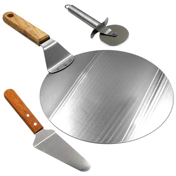 baking & pastry tools stainless steel pizza peel 10 inch round metal with wood handle and cutter wheel shovel for serving
baking & pastry tools stainless steel pizza peel 10 inch round metal with wood handle and cutter wheel shovel for serving