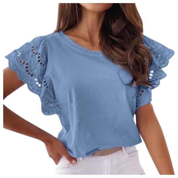 women's t-shirt casual solid lace hollow out short sleeve o-neck fashion top, White 
women's t-shirt casual solid lace hollow out short sleeve o-neck fashion top, White