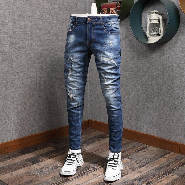 men's jeans european american vintage fashion men retro dark blue elastic slim fit ripped korean style denim pencil pants
men's jeans european american vintage fashion men retro dark blue elastic slim fit ripped korean style denim pencil pants