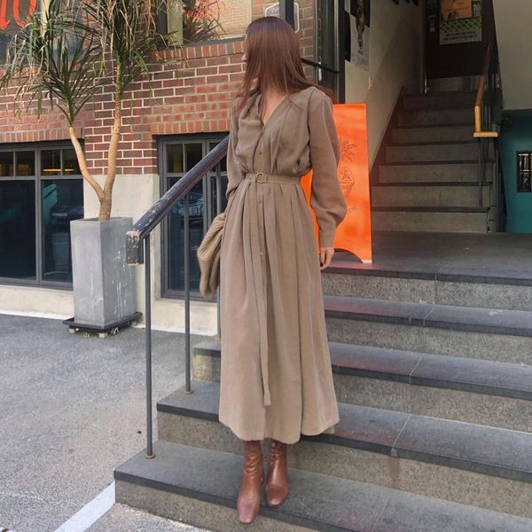 casual dresses ichoix v-neck single-breasted female long dress 2021 spring elegant sleeve belted women straight loose vestidos, Black;gray
casual dresses ichoix v-neck single-breasted female long dress 2021 spring elegant sleeve belted women straight loose vestidos, Black;gray