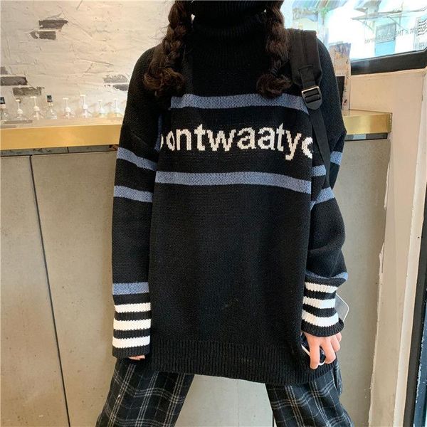 women's sweaters deeptown korean style turtleneck knitted sweater women oversize lazy wind thickening pullover winter warm soft jumper, White;black
women's sweaters deeptown korean style turtleneck knitted sweater women oversize lazy wind thickening pullover winter warm soft jumper, White;black