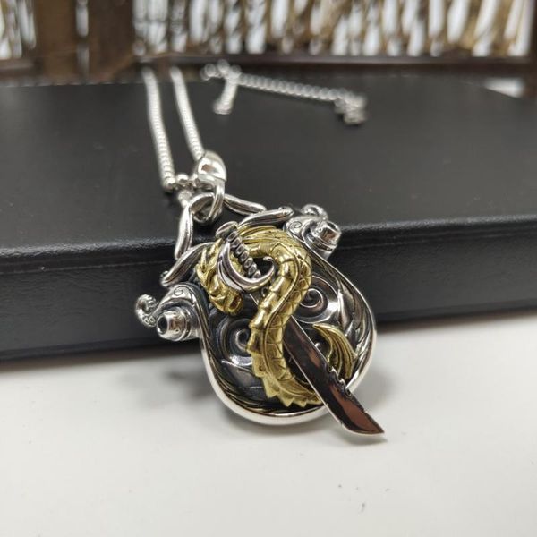 chains retro domineering golden dragon sword amulet pendant men's hip hop locomotive jewelry gift, Silver
chains retro domineering golden dragon sword amulet pendant men's hip hop locomotive jewelry gift, Silver