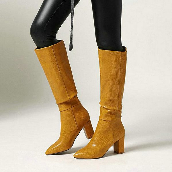 boots band designer faux leather women knee high pointed toe long chunky block heel boot folds 2021 shoes, Black
boots band designer faux leather women knee high pointed toe long chunky block heel boot folds 2021 shoes, Black