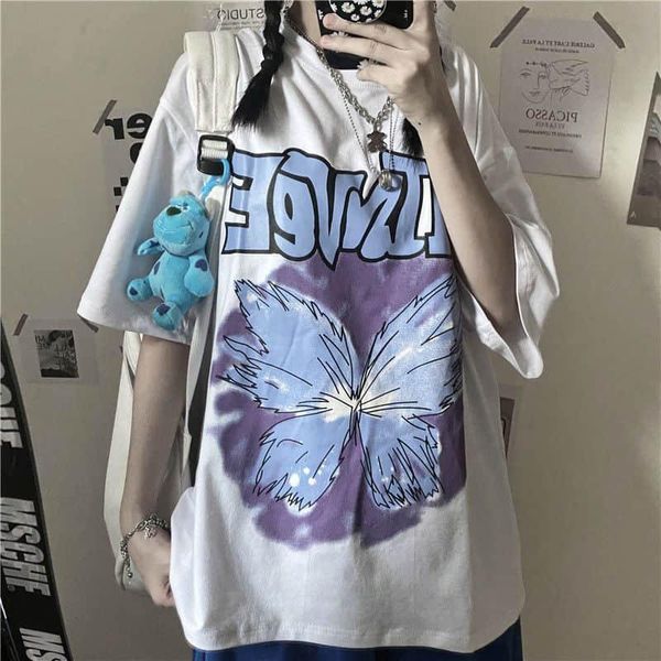 women's t-shirt men and women 2021 summer short-sleeved retro harajuku style butterfly print korean loose white shirt
women's t-shirt men and women 2021 summer short-sleeved retro harajuku style butterfly print korean loose white shirt