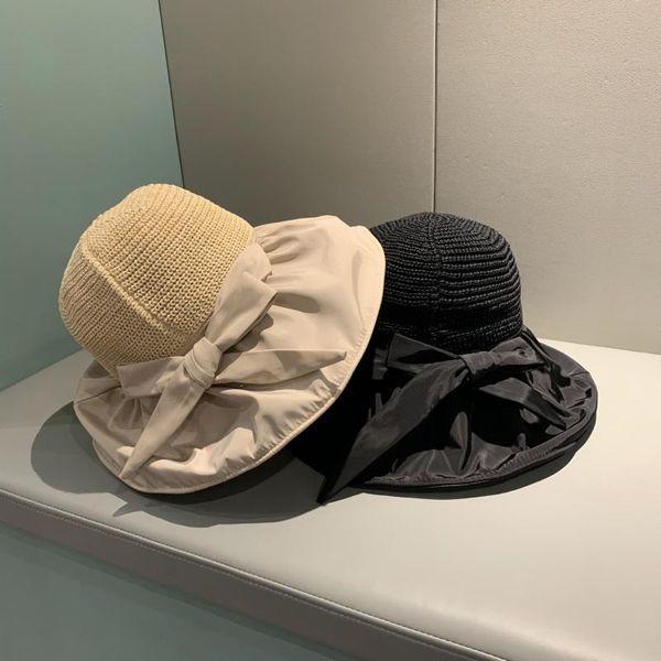 wide brim hats women's autumn korean version of the bow-knot fisherman hat outdoor wild bucket was thin sunscreen sun, Blue;gray
