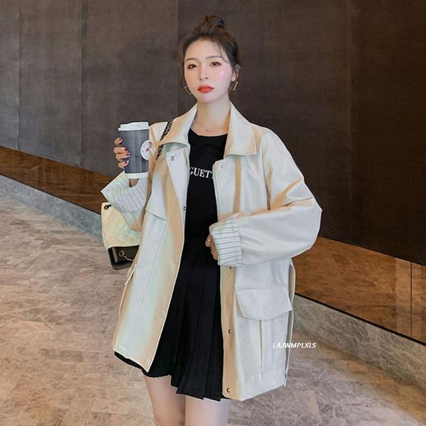 women's leather & faux spring autumn 2021 jackets for women with belt fashion korean splice stripe beige female streetwear moto coat ou, Black
women's leather & faux spring autumn 2021 jackets for women with belt fashion korean splice stripe beige female streetwear moto coat ou, Black