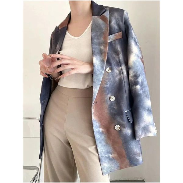womens tie-dye double breasted blazers fashion trend long sleeve lapel pocket mid-length outerwear designer female winter casual coat, White;black
womens tie-dye double breasted blazers fashion trend long sleeve lapel pocket mid-length outerwear designer female winter casual coat, White;black