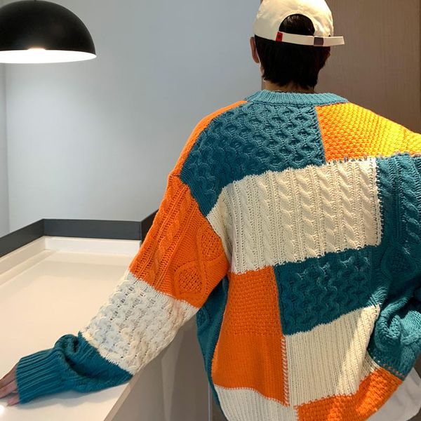 men's sweaters patchwork loose knitted winter pullover sweater men 2021 contrast color high street casual pull homme, White;black
men's sweaters patchwork loose knitted winter pullover sweater men 2021 contrast color high street casual pull homme, White;black