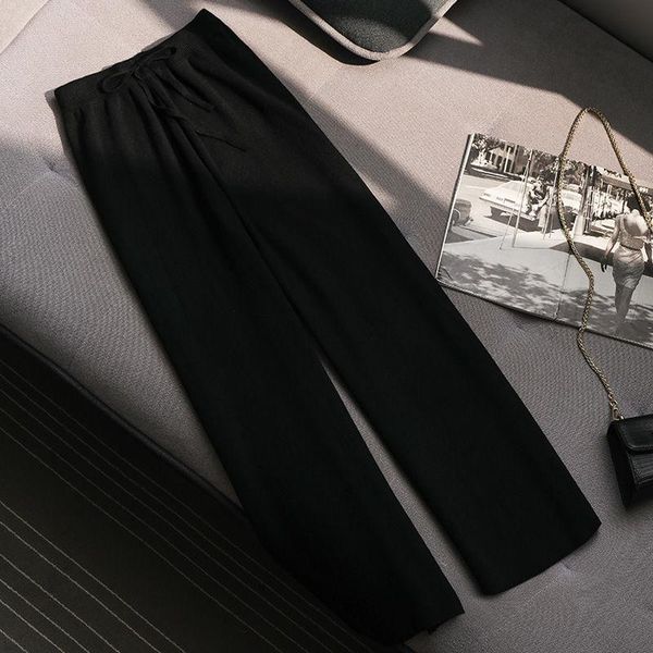 women's pants & capris women 2021 autumn winter solid color knit trousers female wide leg loose ladies elastic waist casual u523, Black;white
women's pants & capris women 2021 autumn winter solid color knit trousers female wide leg loose ladies elastic waist casual u523, Black;white